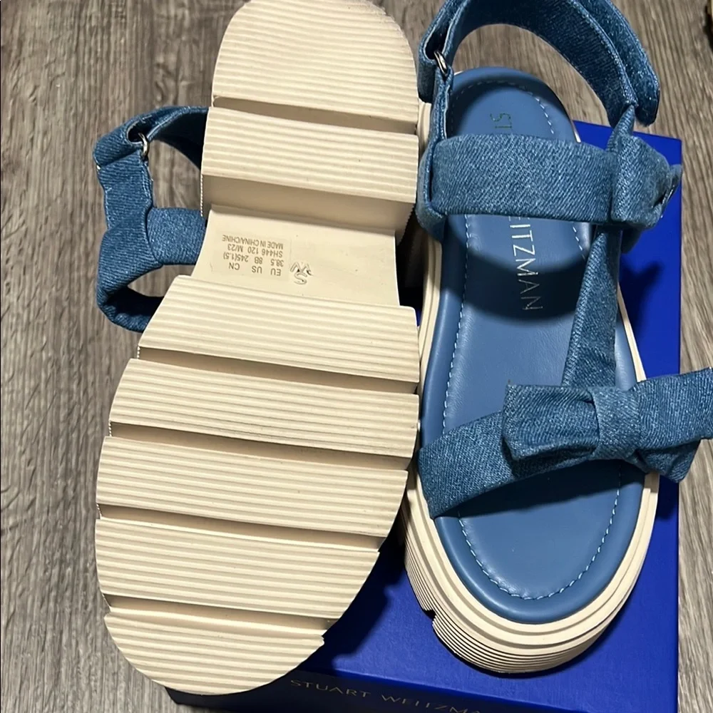 Stuart Weitzman Denim Blue Sandals with Bow Detail - Picture 7 of 7